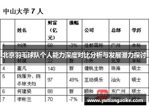 北京羽毛球队个人能力深度对比分析与发展潜力探讨